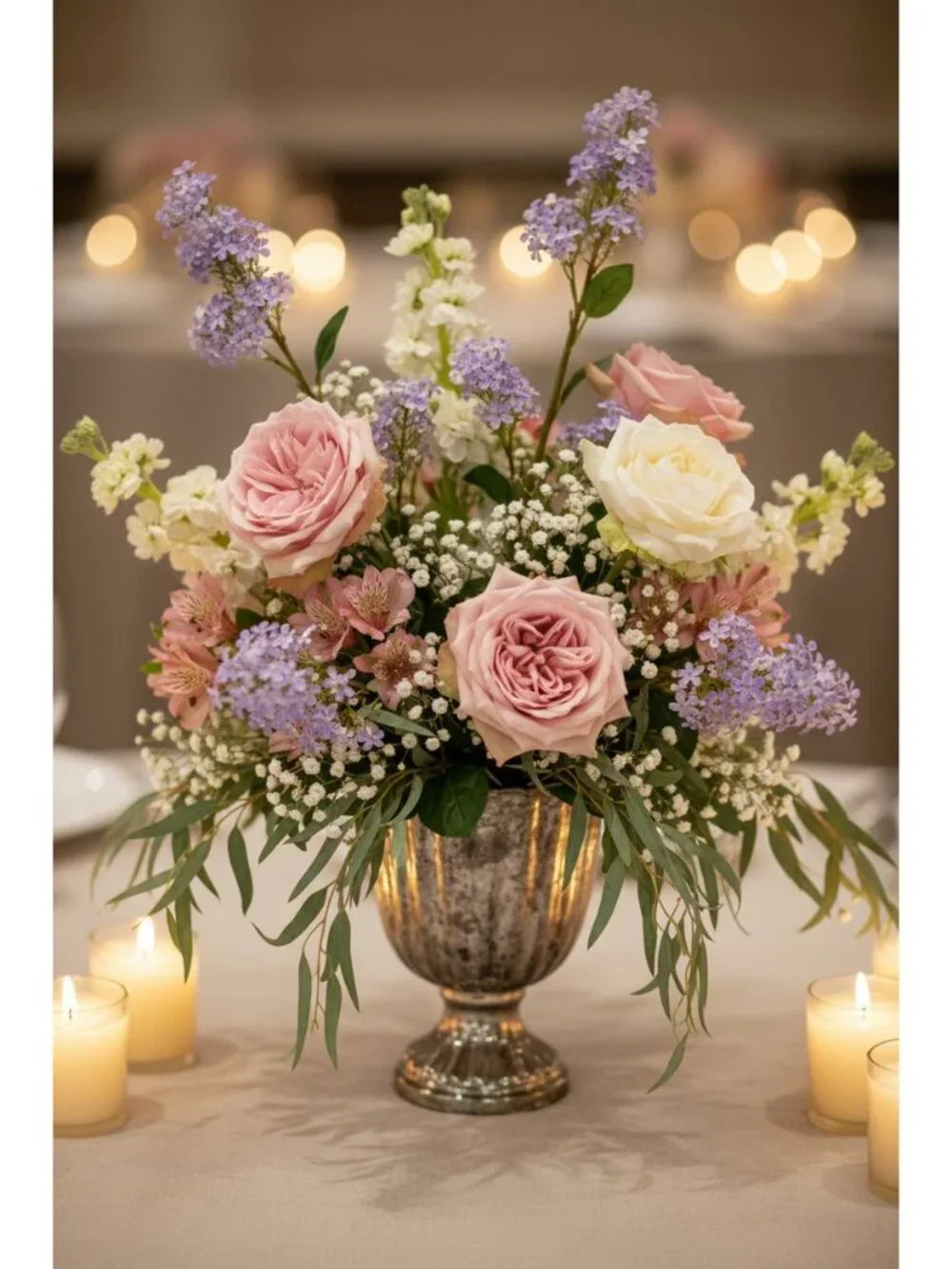 Artificial Lilac Stems Set of 2, 30 Inch Lavender Filler Flowers, Cottage Farmho